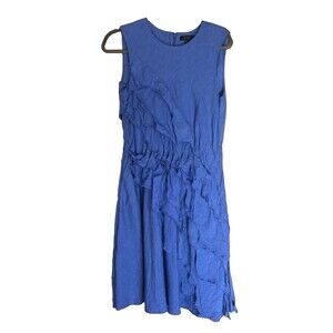 COS Waterfall Layered S/Less Knee Length Dress Royal Blue Linen Blend Size 8